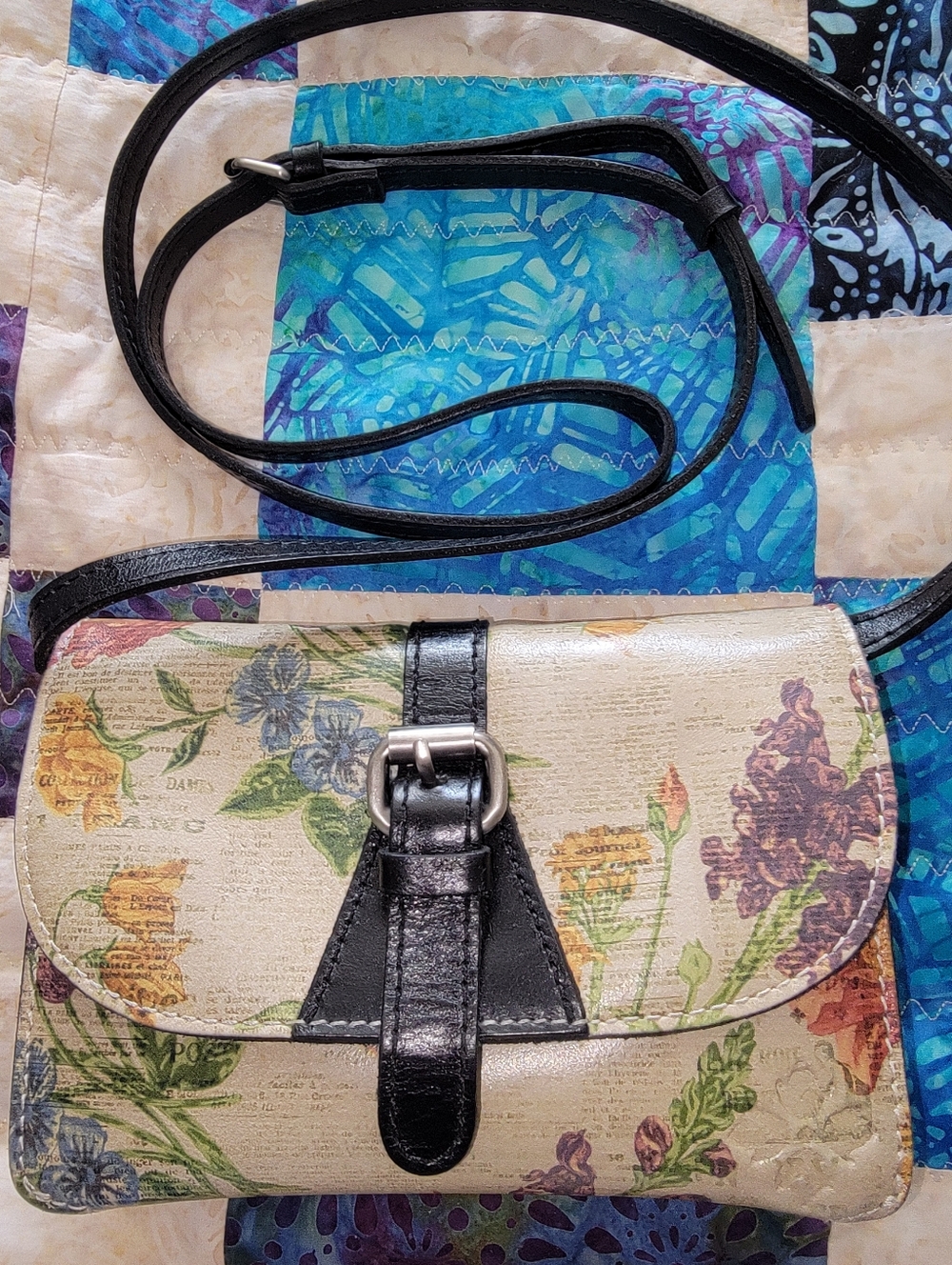 Patricia Nash Torri Leather Crossbody Bag, Parisian Newspaper Lightly Used